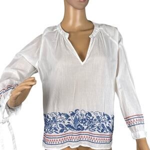 Sundry Women's Pullover Blouse Embroidered Tie Sleeve LIghtweight Cotton Size 1